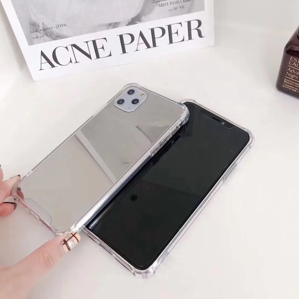 100 шт роскошный зеркальный чехол для макияжа для iPhone 11 Pro Max X XS Max XR 6 6S 7 8 Plus угловой противоударный мягкий ТПУ чехол для задней панели телефона