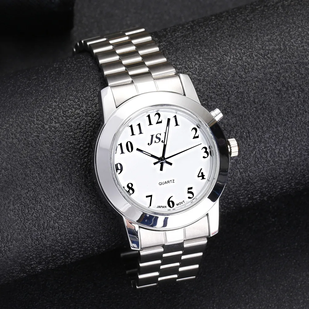 French Talking Watch with Alarm, Speaking Date and Time, White Dial VBG-233F