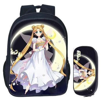

16inch Sailor Moon Backpack for Teenage Girls Book Travel Bag Children School Backpacks Pencil Bag Sets