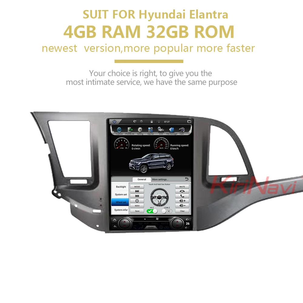 Excellent KiriNavi Vertical Screen Tesla Style 10.4" Android 8.1 Car Radio For Hyundai Elantra Auto GPS Navigation Car Dvd Player 2016+ 4G 3