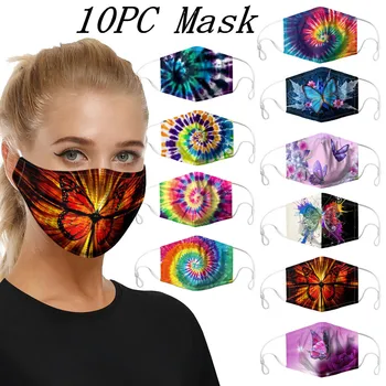 

10 Pc Reusable Butterfly Print Mouth Muffle For Adult Dust Face Protection Windproof Mask Washable Earloop Washable Filter Tower