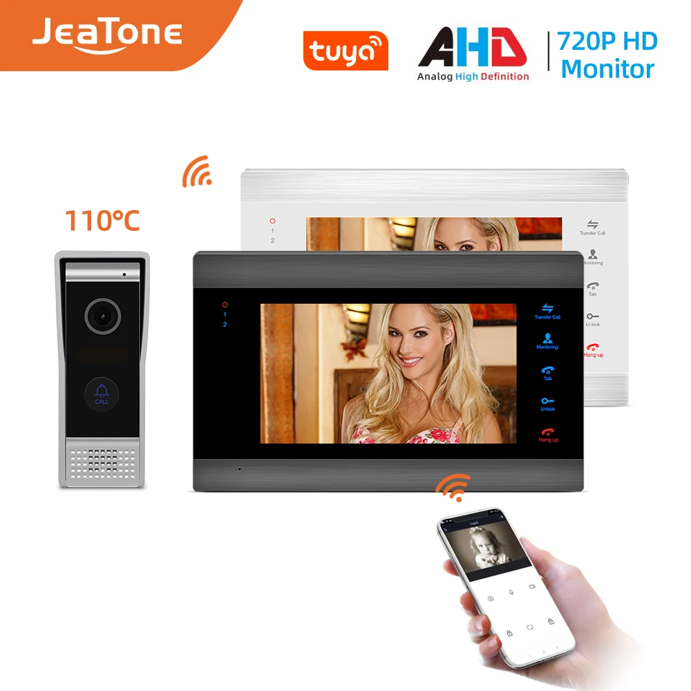 JeaTone New 7 Inch WiFi Smart IP Video Door Phone Intercom System with AHD 1.0MP Wired Doorbell Camera Support Remote unlock JeaTone New 7 Inch WiFi Smart IP Video Door Phone Intercom System with AHD 1.0MP Wired Doorbell Camera Support Remote unlock