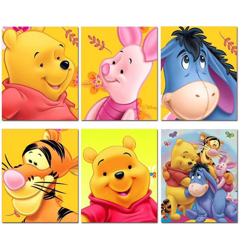 

New Diy Diamond Painting Cross Stitch Cartoon Kit 5d Round Diamond Embroidery Mosaic Needlework Winnie The Pooh Baby Decor Gift