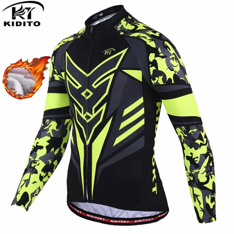 color 10 KIDITOKT Зимняя Теплая Флисовая MTB Мужская велосипедная Джерси Ciclismo Ropa велосипедный велосипед спортивная одежда с длинным рукавом Одежда для велоспорта - Цвет: color 10