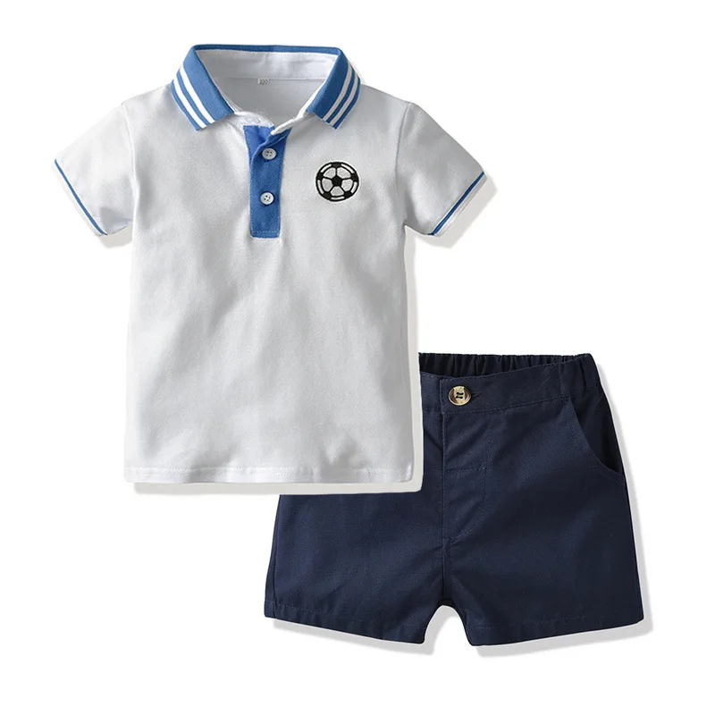 

INS CHILDREN'S Short-sleeved Clothes Polot Shirt Football Embroidered Shorts Sports Set Hot Batch of Summer