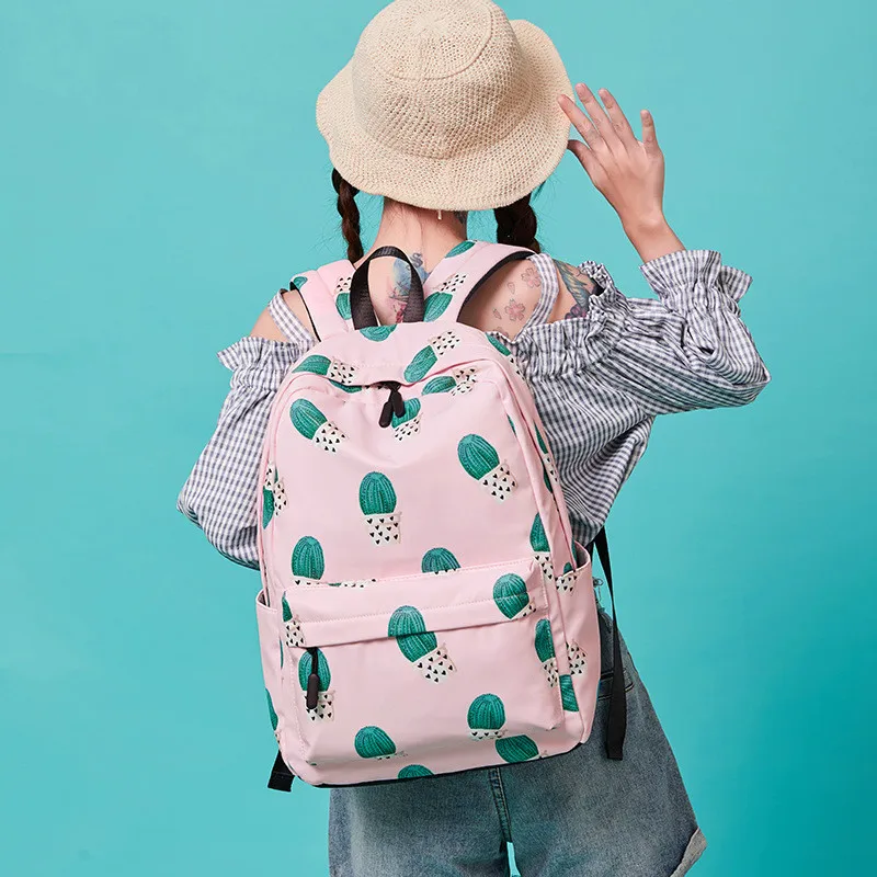 Mjoypack, водонепроницаемый, нейлон, легкий, кактус, принт, милый рюкзак для женщин, 16,5 Дюймов, средняя школа, преппи, сумка для книг