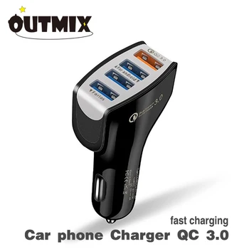 OUTMIX Car Charger Quick Charge QC 3.0 Car-Charger 4 Ports Fast Car phone Charger Phone Car USB Charger for Huawei Xiaomi iPhone bc12 3 ports usb car charger black