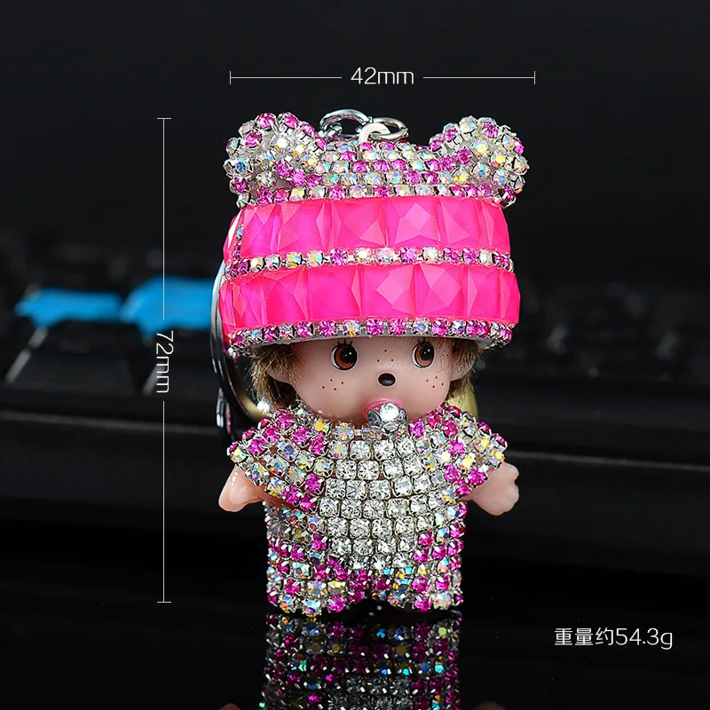 

Creative Crystal Diamond Set Monchhichi Cartoon Doll Key Cap Car Pendant Bag Pendant