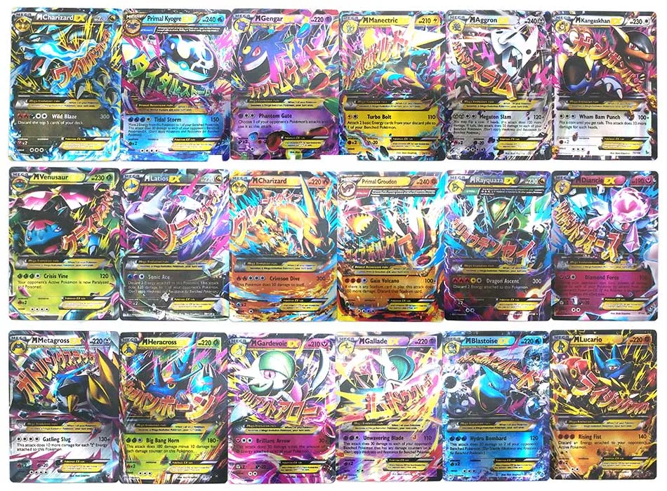 18 pièces pas de répétition Pokemon Carte française tous EX MEGA brillant Pokemon anglais Carte PTCG jeu bataille Carte Trading enfants jouet