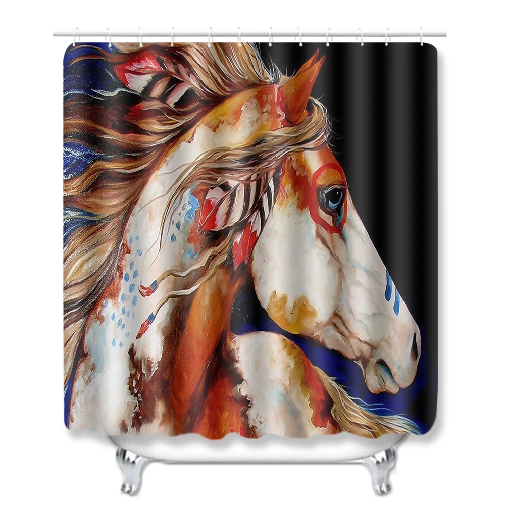 1pc shower curtain 3D Дикая Лошадь, занавеска для душа, для ванной комнаты, водонепроницаемый полиэстер, занавеска для душа, с животным принтом, занавеска для ванной, занавеска для душа для ванной - Цвет: 1pc shower curtain