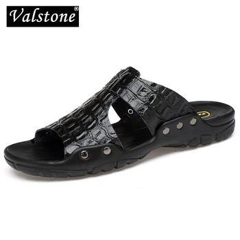 Valstone XL أحجام 52 انقسام خف جلدي للرجال الصيف رائجة البيع الشرائح الصنادل أحذية الشاطئ الوجه يتخبط hombres sandalia الأسود 1