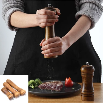 

Salt And Pepper Mill Natural Oak Wood Manual Mills Pepper Shakers Grinder Ceramic Core Rotor Multi-purpose Cruet Kitchen Tools