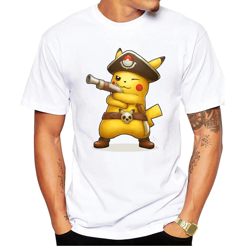 

TEEHUB Funny Captain Pikachu Printed Men T-Shirt Short Sleeve Tshirts O-Neck Cool Tops Hipster Tees