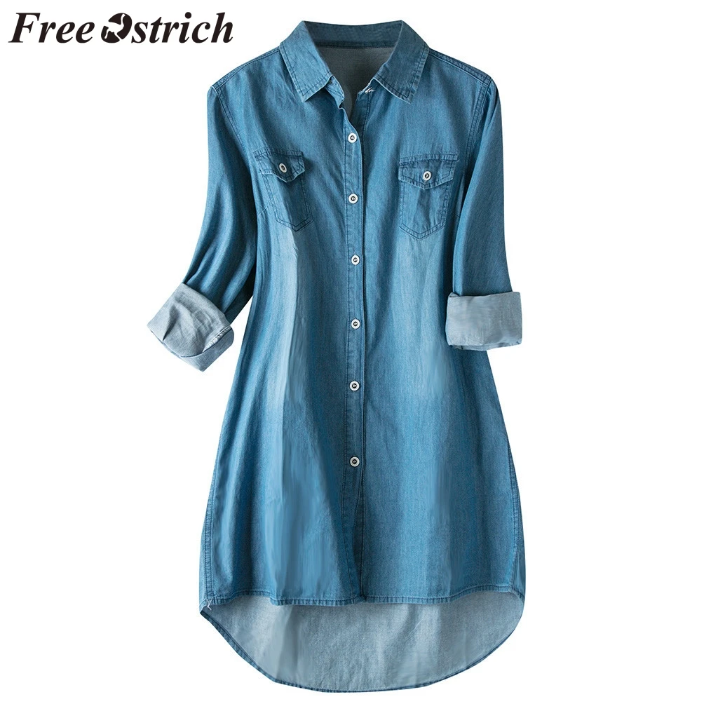 

FREE OSTRICH Coat Women Pocket Hooded Fashion Long-sleeved Denim Jacket Blue Loose Large Size Dignified Autumn Winter Coat Women