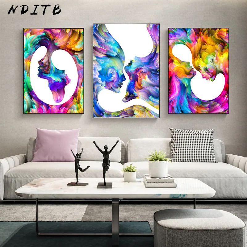 

Kiss Colorful Human Profiles Abstract Poster Wall Print Modern Style Painting Nordic Contemporary Art Home Decorative Picture