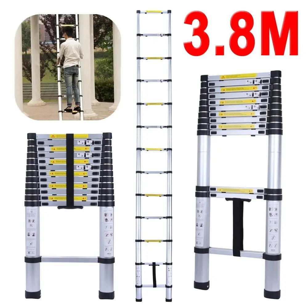 

3.8m Multi-Purpose Alloy Aluminum Retractable Multifunctional Telescopic Single Straight Extension Extendable Ladder