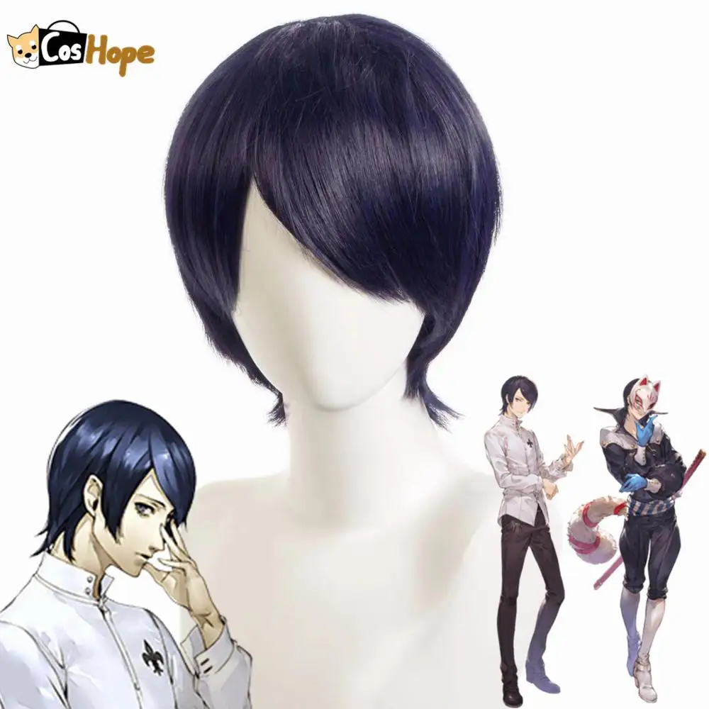 Persona 5 Yusuke Kitagawa косплей парик мужской короткий черный синий аниме термостойкие