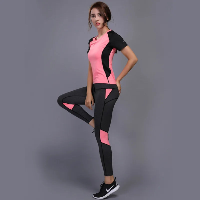 Женская спортивная одежда, комплект для йоги, одежда для фитнеса, спортзала, футболка для бега, тенниса+ штаны, Леггинсы для йоги, спортивный костюм для бега, тренировки