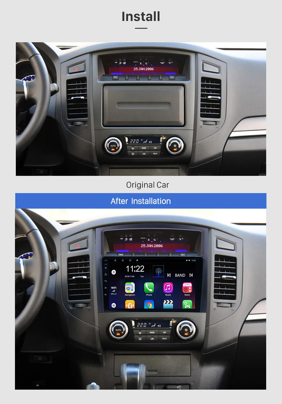 Excellent Seicane 9" HD 1024*600 Android 9.0 for 2006 2007 2008-2013 Mitsubishi Pajero V97/V93 Quad-Core Car Radio GPS Multimedia Player 1
