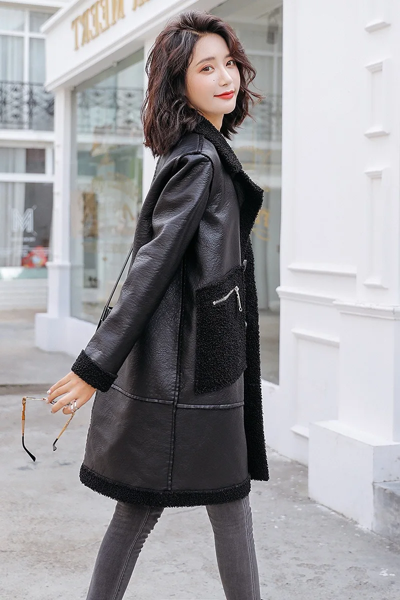 Шуба Женская длинная секция зимняя новая Корейская версия свободного кроя из овечьей шерсти композитная шуба из искусственной кожи
