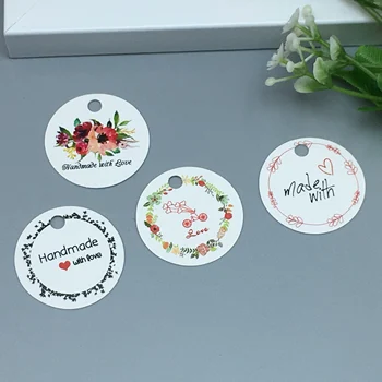 

100 pcs white / brown variety of design round card DIY handmade wedding notes label flowers / cake / chocolate decorative card