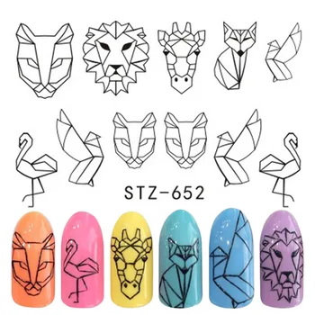 

1Pack 3D1PC Water Nail Stickers Black Cartoon Animal Flamingo Fox Hollow Designs Sliders For Nail Decals DIY Manicure Nail Art