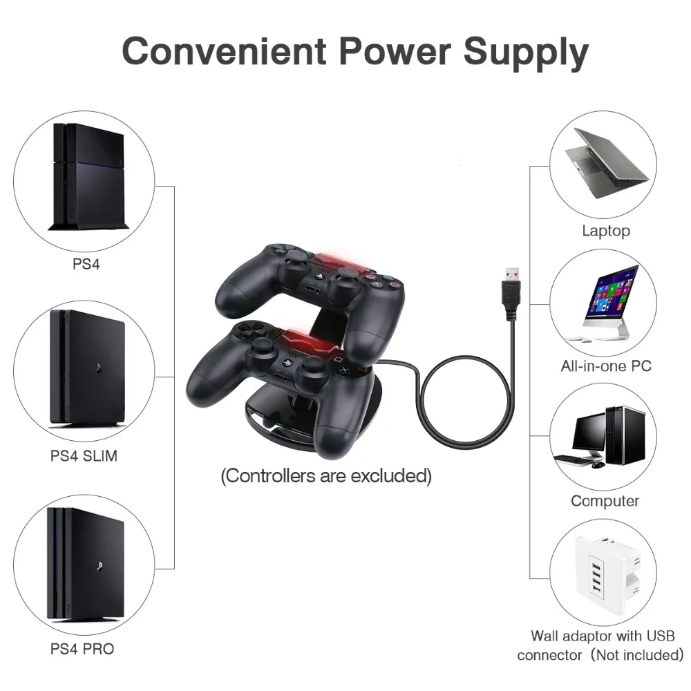Otvo Cable de charge USB pour Manette PS4 Playstation 4 Slim & Pro