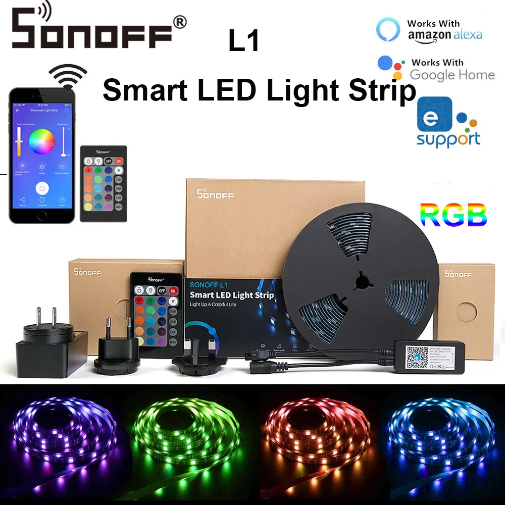 

Sonoff L1 2M/5M LED Light Strip Dimmable Remote Controlled Flexiable 12v Smart LED Colorful RGB Light Works With Google Home