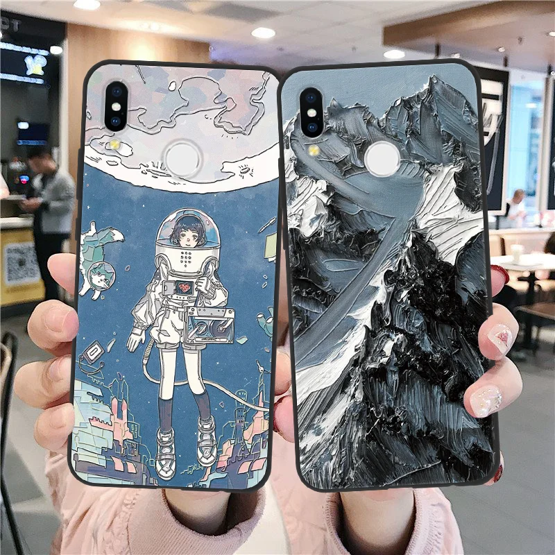 

3D Emboss Mountain Space Girl Case For Huawei Honor 8X 10i 20i 10 20 P20 P30 Mate 10 20 Lite P Smart Y6 Y7 Pro Y9 2019 TPU Coque