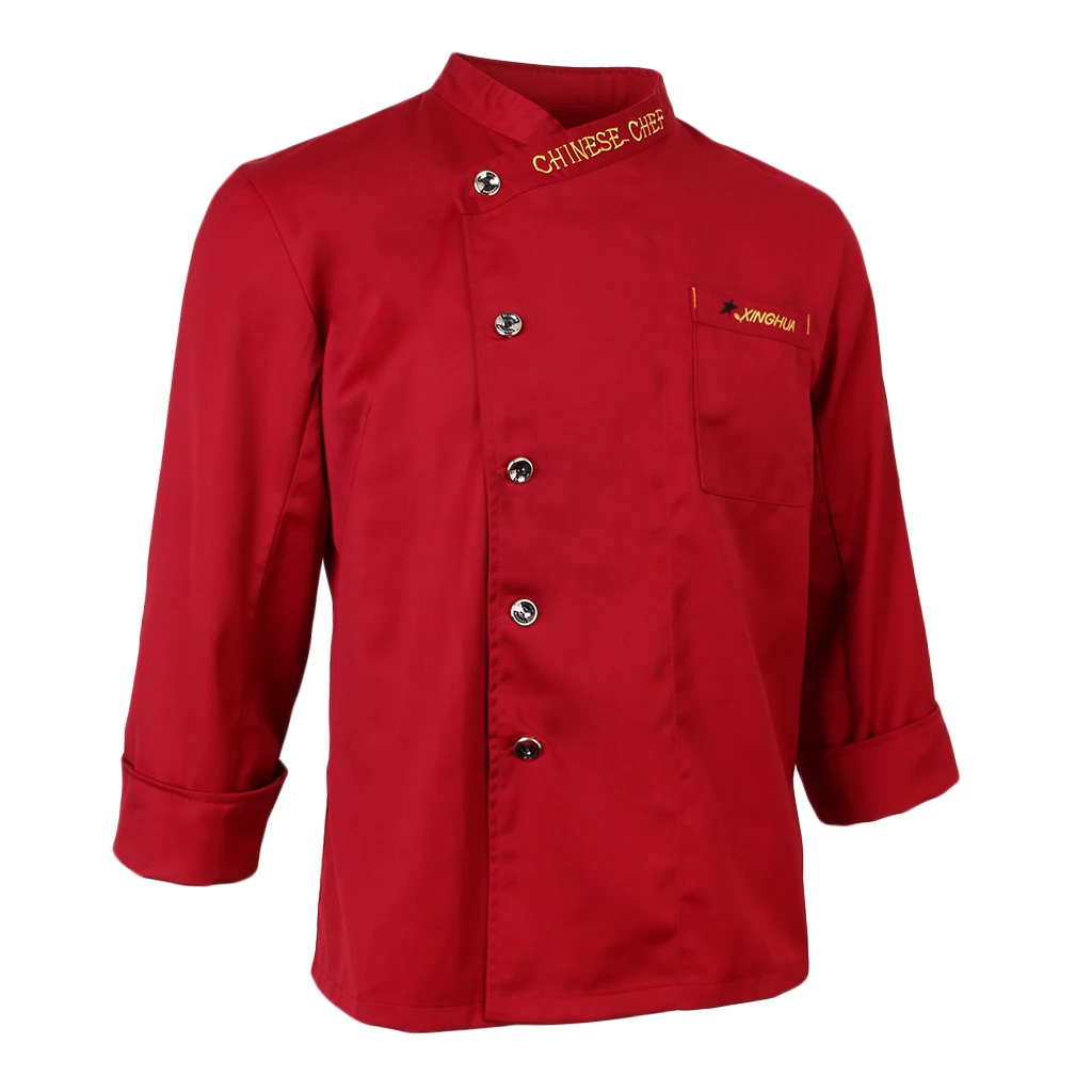 Унисекс однобортный костюм повара с длинными рукавами одежда шеф-повара Униформа шеф-повара пальто для ресторана отеля кафе - Цвет: Red