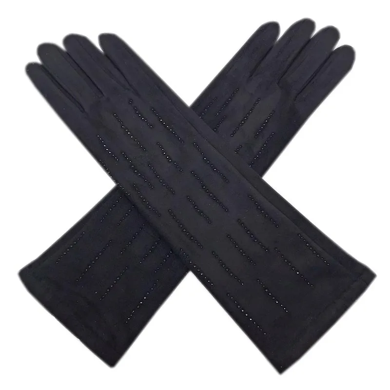 Gloves winter ladies gloves suede long 35CM arm suede fashion suede touch screen thick black gray beige dark blue brown light gr