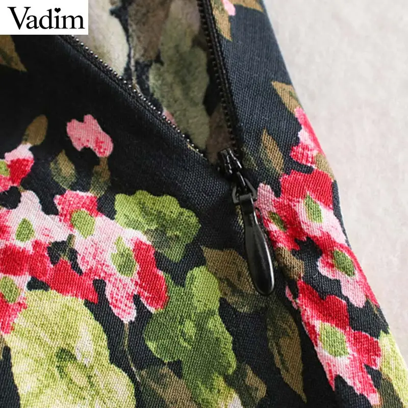 Vadim Женская Ретро Цветочная длинная юбка с принтом эластичная талия Боковая Молния Линия Женская винтажная свободная длина по щиколотку юбки BA798