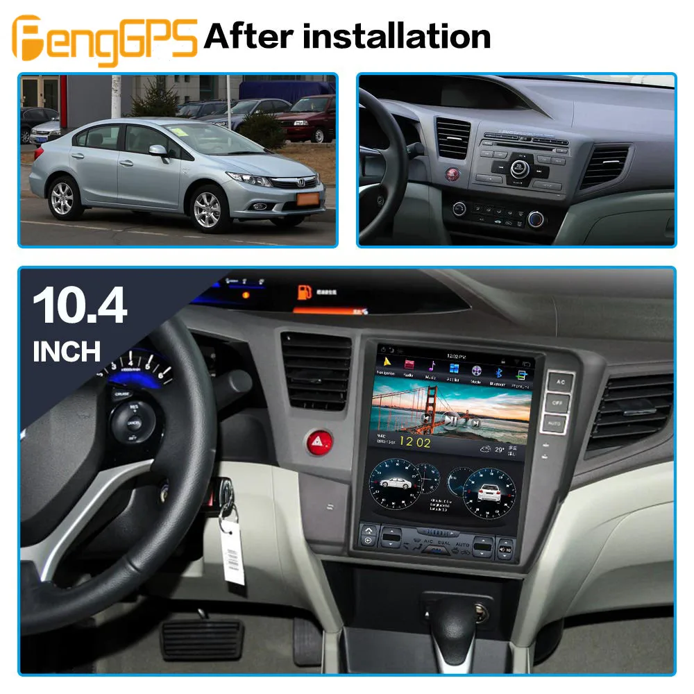 10,1 ''Тесла Android 9,0 PX6 встроенный беспроводной DSP CARPLAY Автомобильный мультимедийный радио для Honda Civic 2012- gps навигация