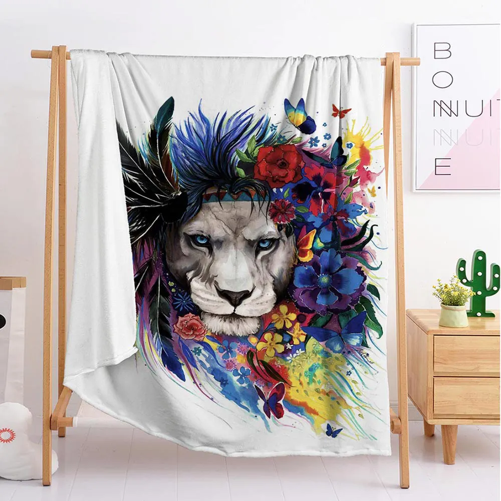 

2020 King Lion animal Custom blankets Large and small size throw blanket tapestry sleeping blanket flannel blanket bedding