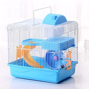 

2-Tier Portable Travel Cage For Small Animals Dwarf Hamster Carrier with Carry Handle Exercise Wheel Water Bottle and Food Dish