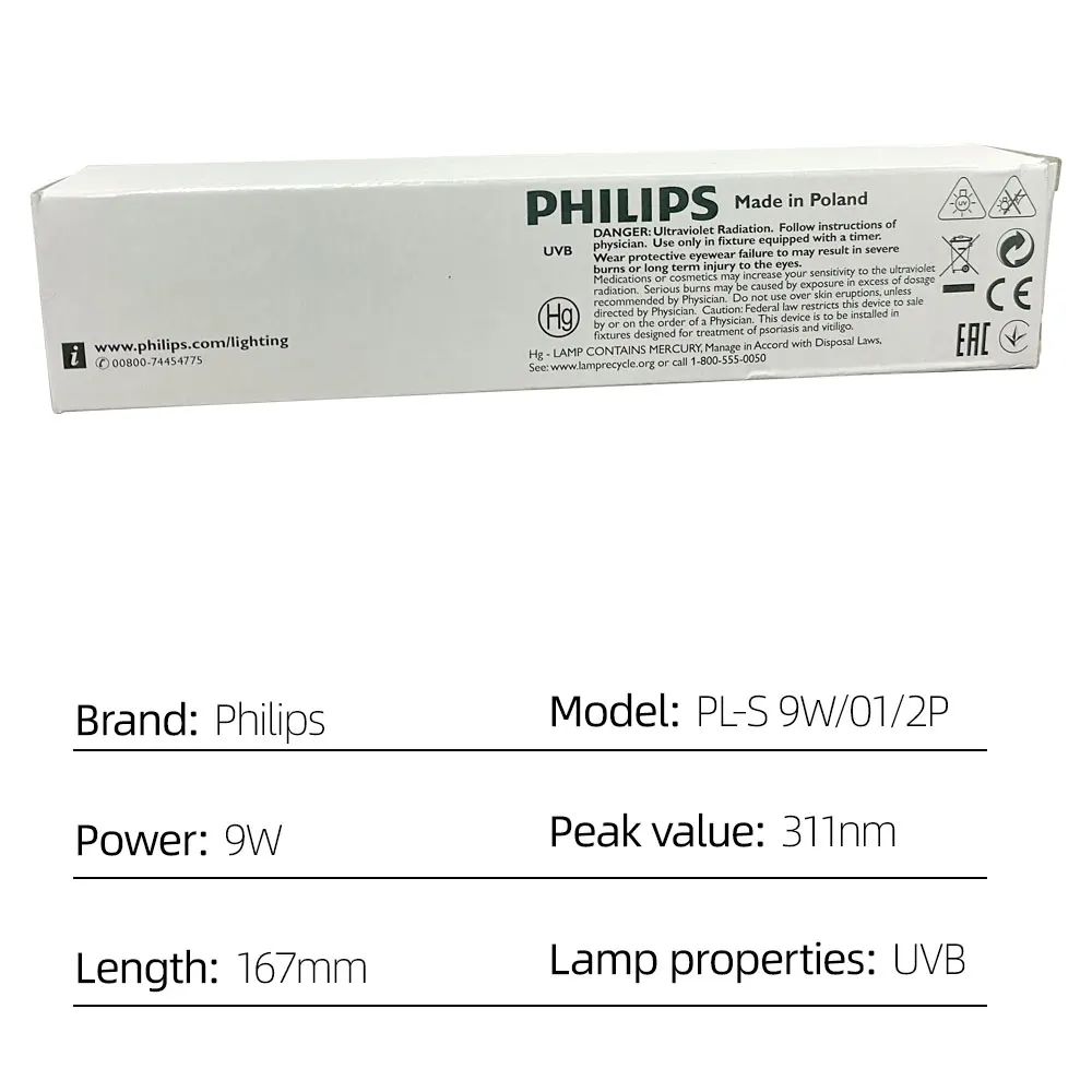 Philips Narrowband UVB PL-S 9W/01-2P Tube Lamp Box