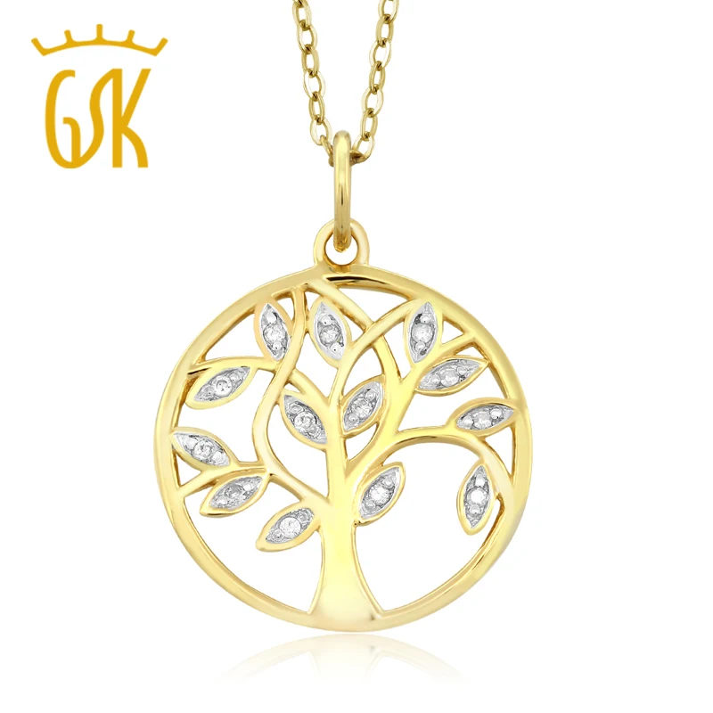 GemStoneKing 18K желтое золото покрытое серебром 925 пробы украшение в виде дерева жизни