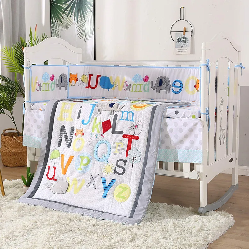 7PCS Baby bedding set English alphabet bumper crib Crib Protect kit de berço(4bumper+duvet+bed cover+bed skirt) | Мать и ребенок
