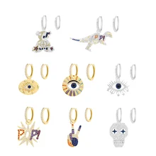 Top Quality New Fashion Eye Skull Dinosaur Asymmetry Hoop Earrings for Women Wedding Zirconia Jewelry