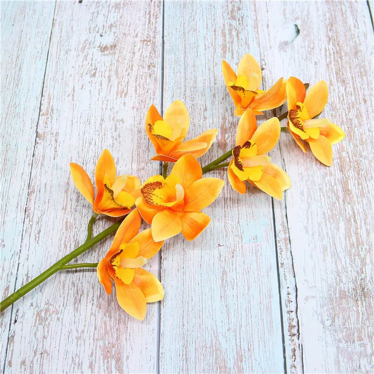 7 Heads Artificial Flower 3d Print Butterfly Orchid Green Plastic Fake Flower Cymbidium Home Wedding Decoration Supplies Props (13)