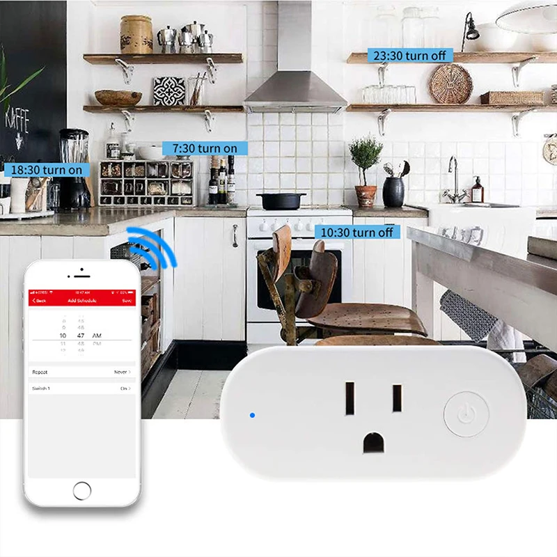 Стандарт стандарта США 16A Wifi умная вилка с контролем энергии розетка работает Tuya