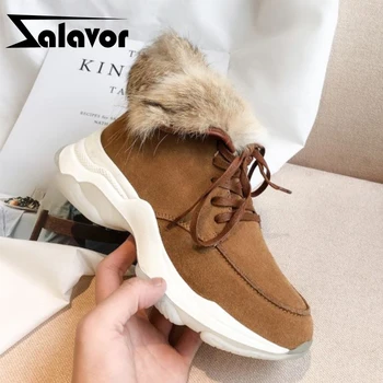 

ZALAVOR Women Snow Boots Real Leather Fashion Warm Fur Winter Shoes Woman Plush Short Boot Casual Footwear Size 35-39