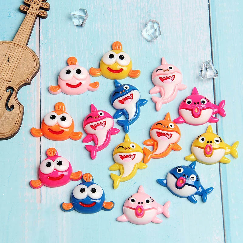 

14PC/Set Resin Cartoon Shark Baby figure Whale Dolphin Fridge Magnets Crafts Flatback Cabochon Sticker Fit Hair DIY Accessories