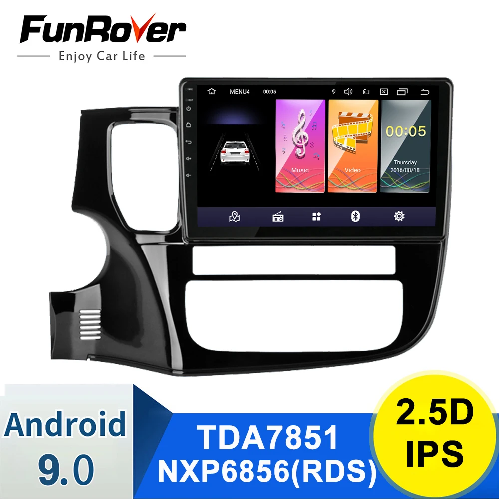 Автомобильный мультимедийный плеер Funrover 2.5D IPS для Mitsubishi Outlander 3 GF0W GG0W 2012-2018 2 din android