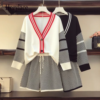

plus size women knit striped jackets and shorts set for women long sleeve v neck sweater cardigan coats and short pants suits