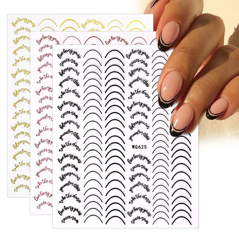 Gold 3D Nail Sticker Lines StripE Geometric Heart Self Adhesive Nail Art Transfer Stickers Decors 11.5 * 6cm
