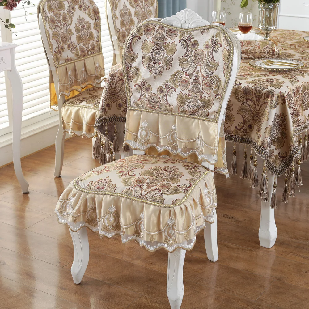 

European Classical Jacquard Chair Cover Cushion Vintage Luxury Splice Lace Chair Back Cover Palace Style Home Fabric Decoration