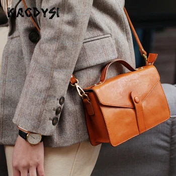 

Head Layer of Leather Luxury Vintage Small Ladies Handbags Classic Literary Tote Purse Good Quality Girls Crossbody Shoulder Bag