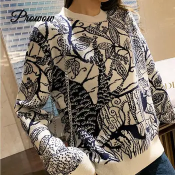 

Runway Brand Design Women Fashion Vintage Pullover Tops Jacquard Loose Forest Embroidered Sweater 2020 Spring Summer New Tide