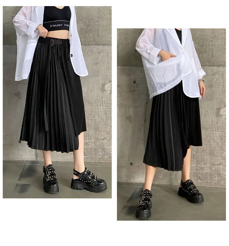 XITAO Irregular Black Skirt Fashion New Women 2020 Elegant Goddess Fan Pleated Pocket Small Fresh Casual Loose Skirt ZP1684